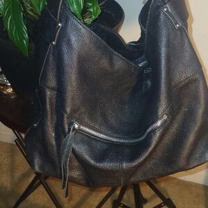 Aimee Kestenberg Black Pebbled Leather Hobo Bag